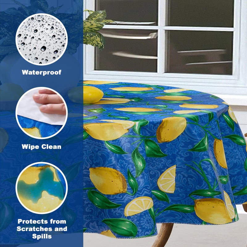Newbridge Oval Vinyl Tablecloth, 60 x 84 Inch, Mediterranean Zest Vinyl Flannel Backed Table Cloth, Lemon Print - Image 3